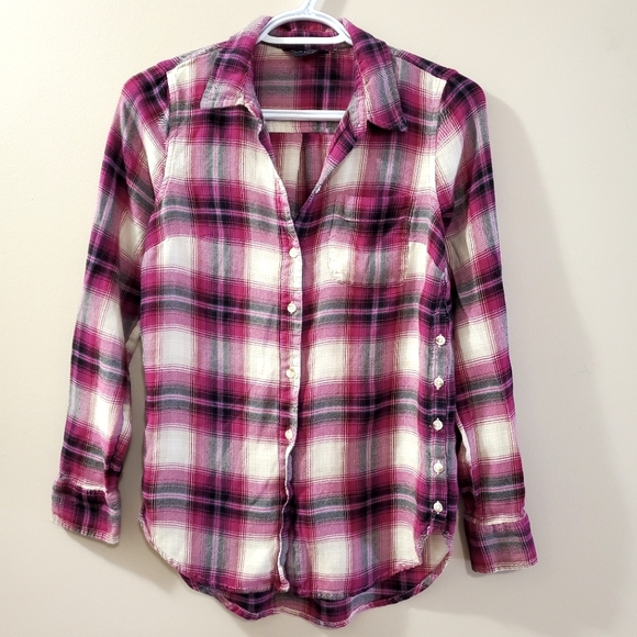 Lucky Brand - Side Button Plaid Shirt - Size XS - Picture 4 of 8